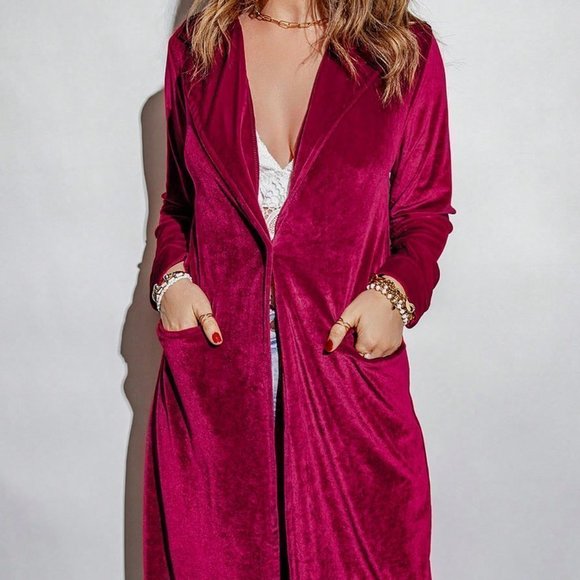 . Jackets & Blazers - Red Casual Womens Solid Dual Pocket Coat